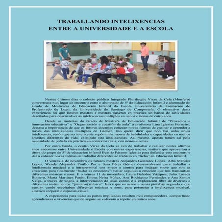 Traballando intelixencias entre a universidade e a escola