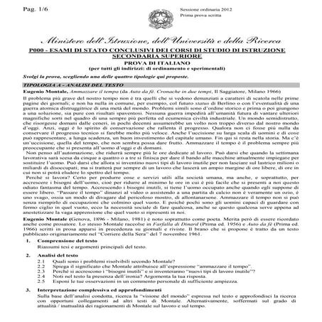 Maturità 2012 prima prova: ecco il documento ufficiale con le tracce