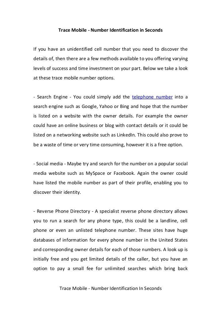 Trace A Mobile Phone Number Quickly