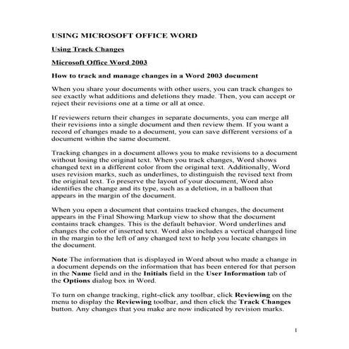 Track changes word 2003 | DOC