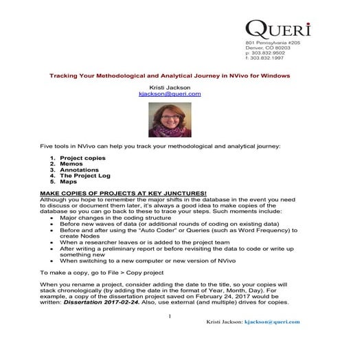 Tracking Your Methodological and Analytical Journey in NVivo
