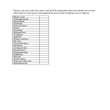 Track list questionnaire | PDF