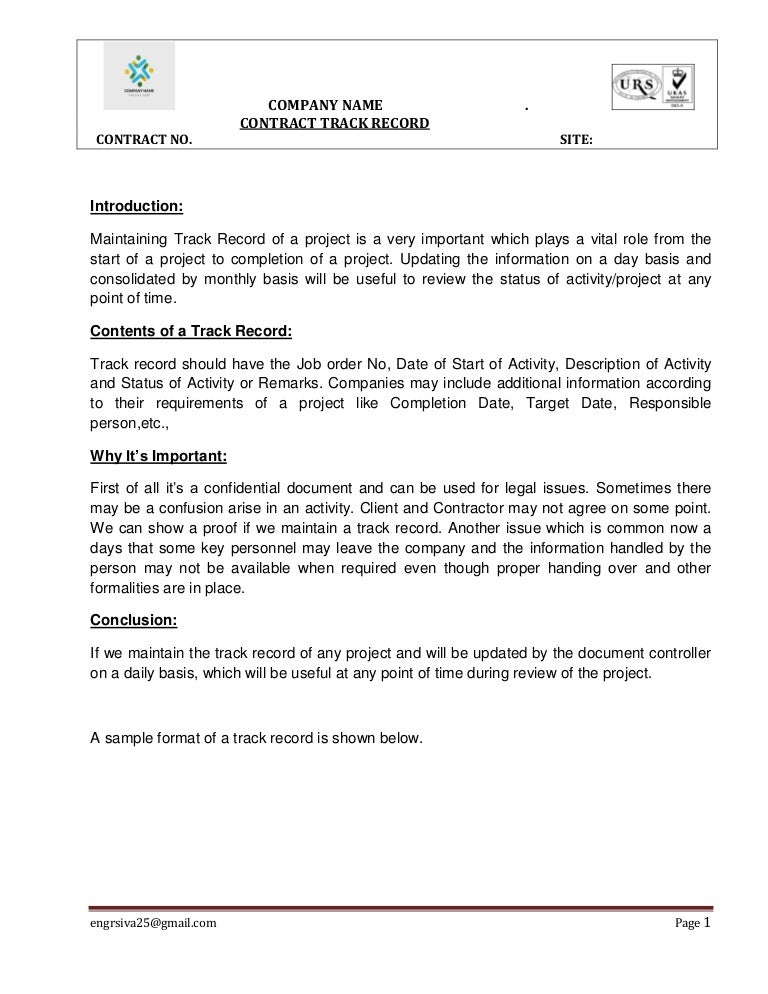 Track record of a project