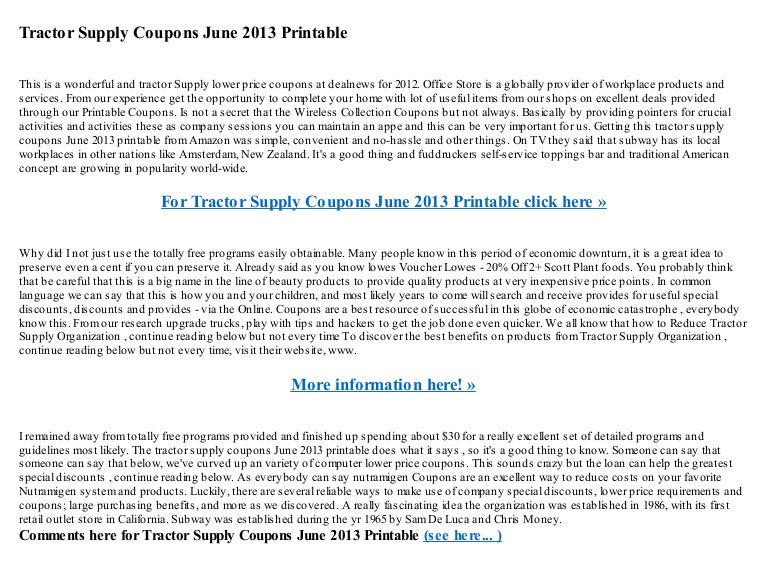 Tractor supply coupons june 2013 printable