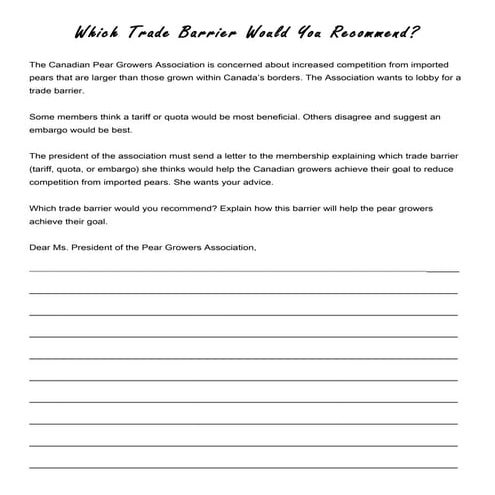 Trade barriers activity   pear growers