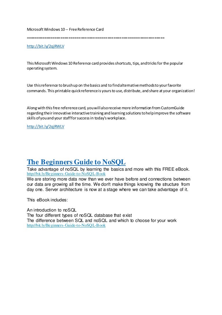 Microsoft Windows 10 Free Reference Card