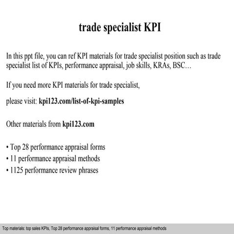 Trade specialist kpi