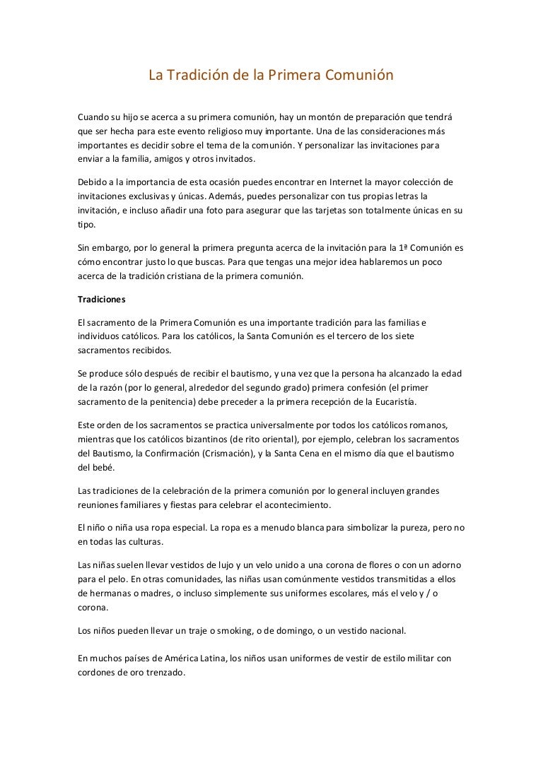 Que Importancia Tiene El Sacramento De La Primera Comunion Descargar Pdf