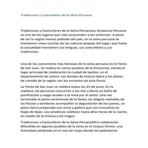 Tradiciones y costumbres de la selva peruana