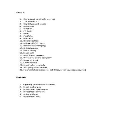 Knowledge about trading and investment . | DOCX