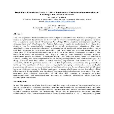 Traditional Knowledge Meets Artificial Intelligence- Exploring Opportunities ...