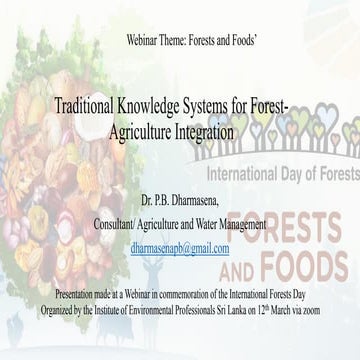 Traditional Knowledge Systems for Forest-Agriculture Integration