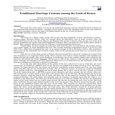 Traditional marriage customs among the gusii of kenya