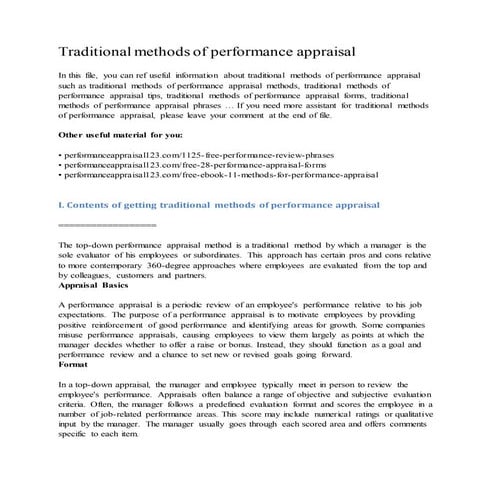Traditional methods of performance appraisal