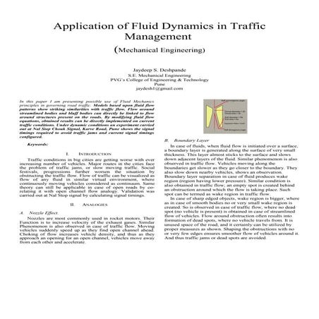 Fluid Mechanics Aided Computing for Effective Traffic Management | PPT