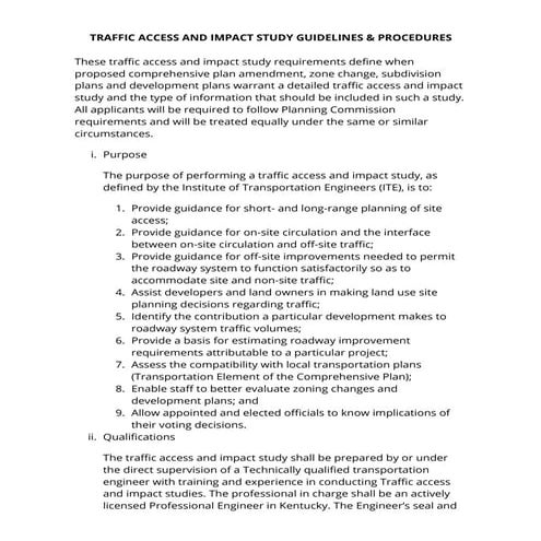 Traffic Access and Impact Study Guidelines & Procedures