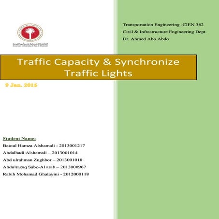Traffic Capacity & Synchronize Traffic Lights Project 