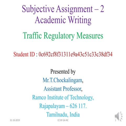 Traffic regulatory measures   subjective assignment 2 - academic writing