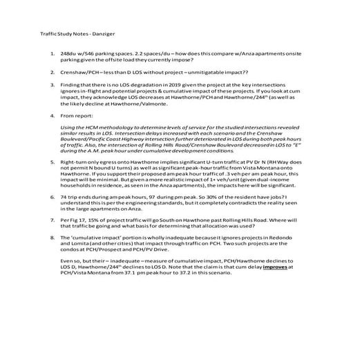 Butcher Hill Traffic study notes