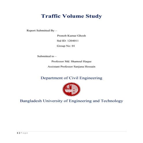 Traffic volume study report by pronob ghosh buet 1204011 