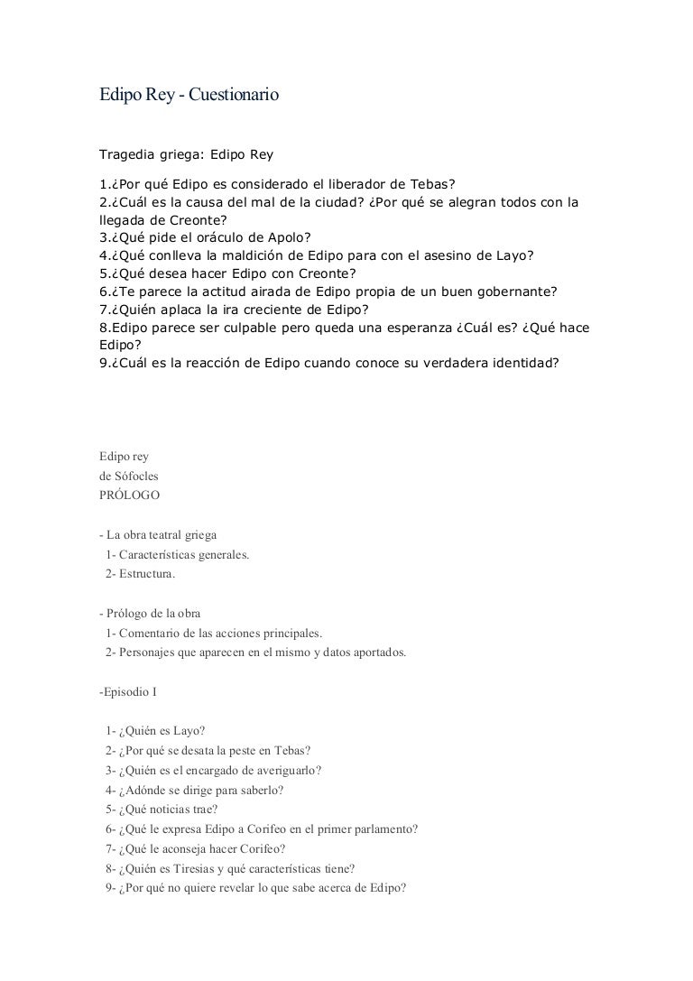 Preguntas Y Respuestas Sobre La Obra Edipo Rey El Sobre Importante