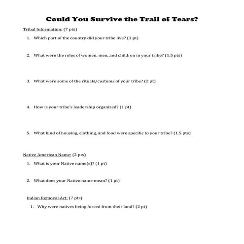 Trail of Tears worksheet