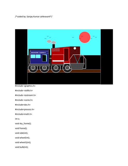 Design A Screen saver in c on Moving Train with Side view.