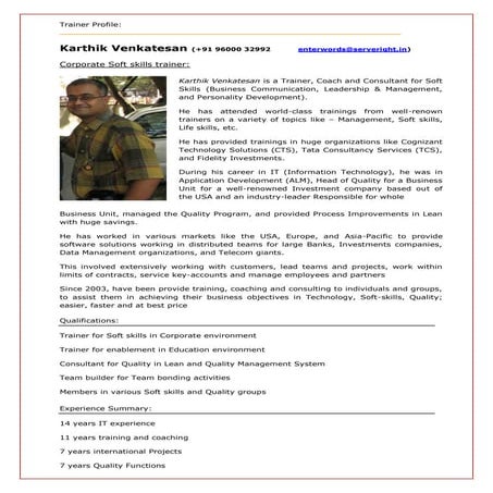 Soft Skill Trainer Karthik Venkatesan - Profile