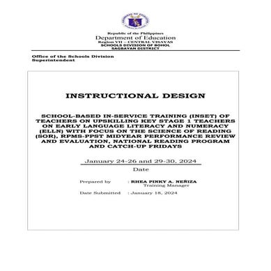 Training Design for DepEd Cluster-Based INSET 2024
