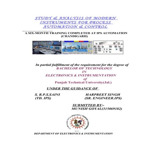 STUDY & ANALYSIS OF MODERN INSTRUMENTS FOR PROCESS AUTOMATION & CONTROL- 6 mo...
