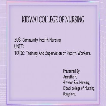 Training & Supervision of Health Workers