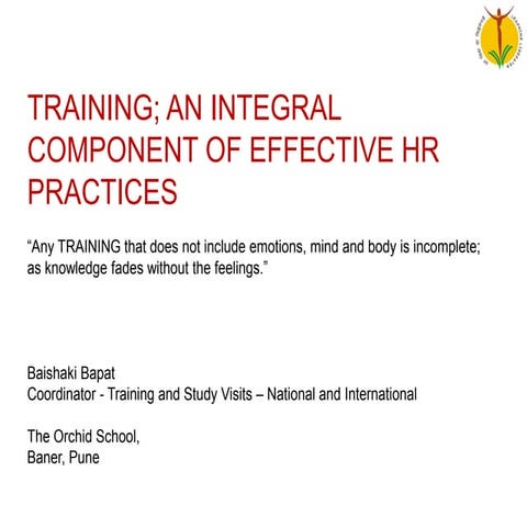 Training an integral component of effective hr practices - baishaki bapat