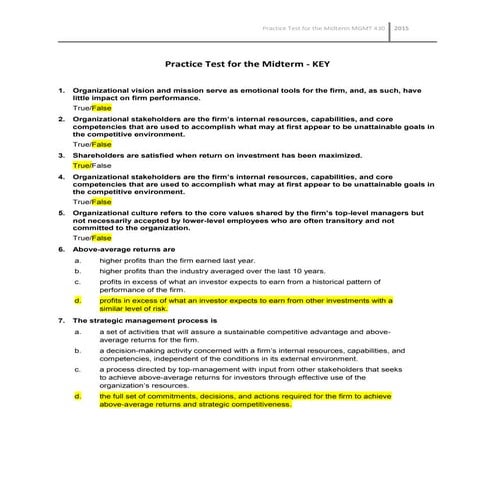 Training test for the midterm mgmt 430
