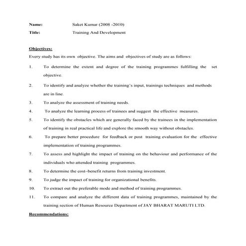 Training and development