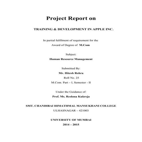 Training and development Of Apple Co.