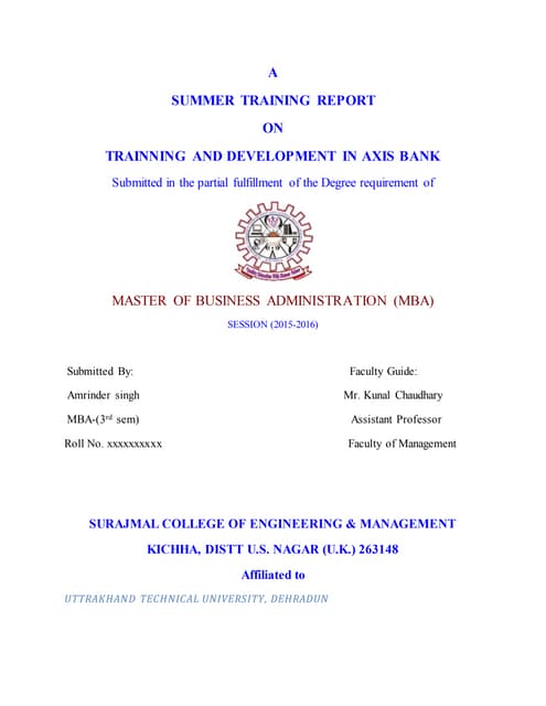 Training and development in axis bank