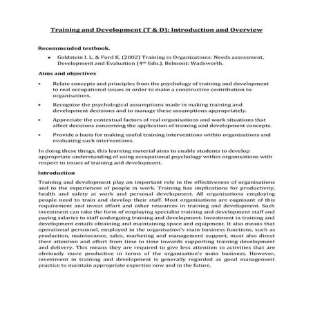 Training and development introduction and overview   trf
