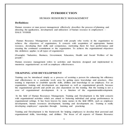 Training And Development Of Empolyees