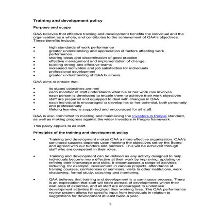 Training and development policy