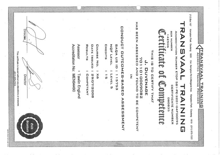 Sample Of Certificate Of Training