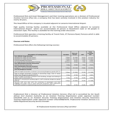 Training courses and rates | PDF