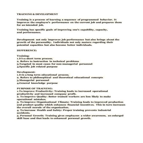 Training &amp; development