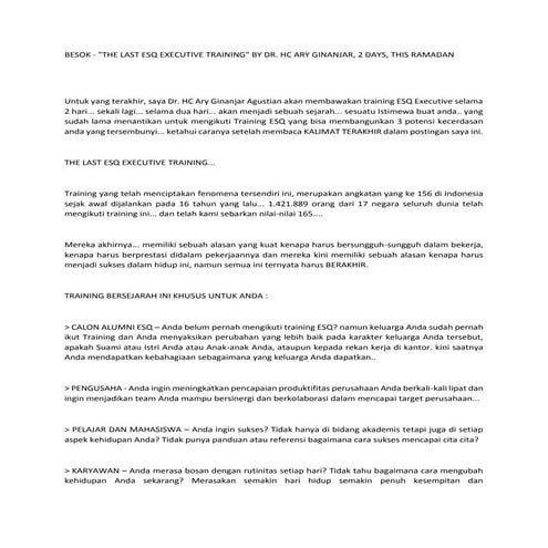 Training ESQ Eksekutif Terakhir dari Ary Ginanjar 0813-8249-1165