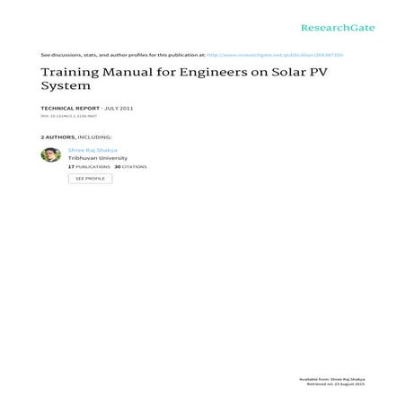 Training manual for engineers on solar pv system | PDF