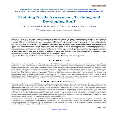 Training Needs Assessment, Training and Developing Staff