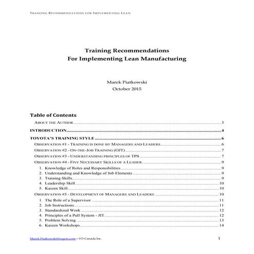 Training Recommendations for Implementing Lean Manufacturing