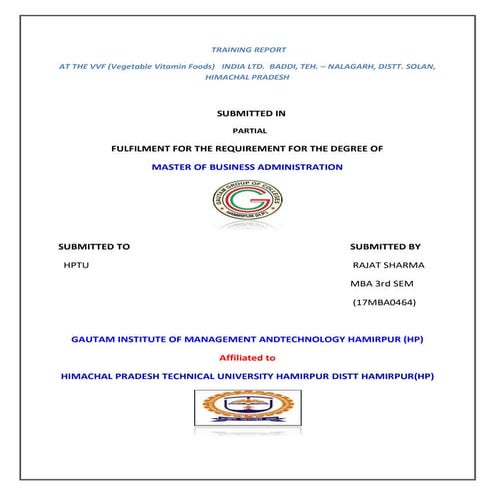 Training report  AT THE VVF INDIA LTD . BADDI . HP 