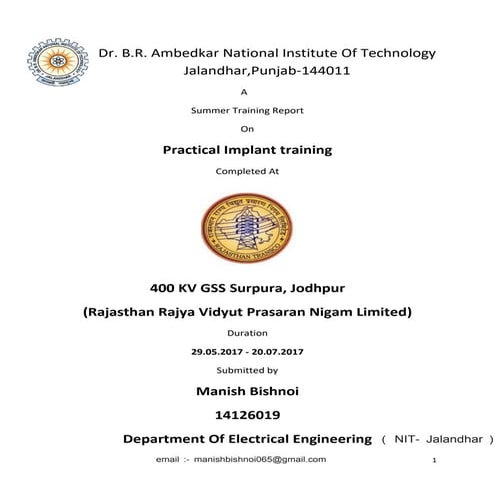 400 kV GSS RRVPNL , Surpura jodhpur | PDF