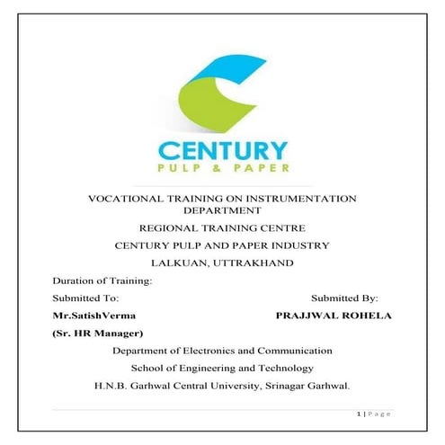 Century Pulp and Paper Internship Training Report