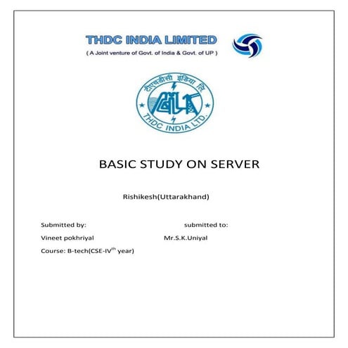 Training report on server THDC(Tehri hydro dam coorporation) | DOCX
